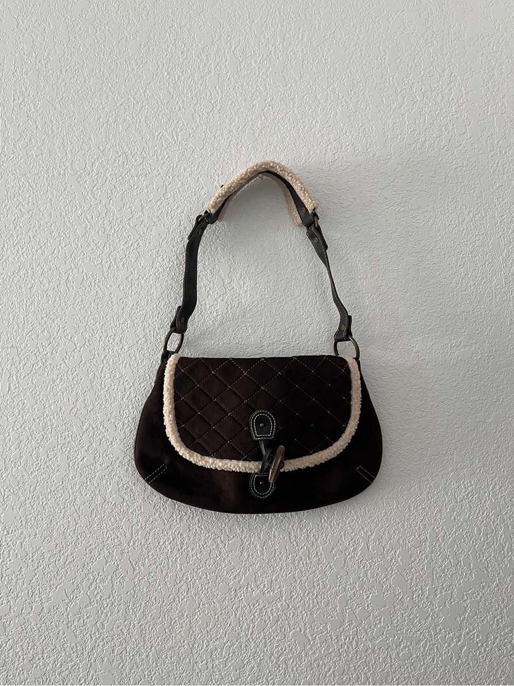 Vintage Y2K Old Navy Quilted Shoulder Bag with Sherpa Trim